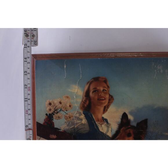 Twilight Rendevous, Wooden Plaque, Young Woman Holding Flowers Accompanied - Picture 3 of 4